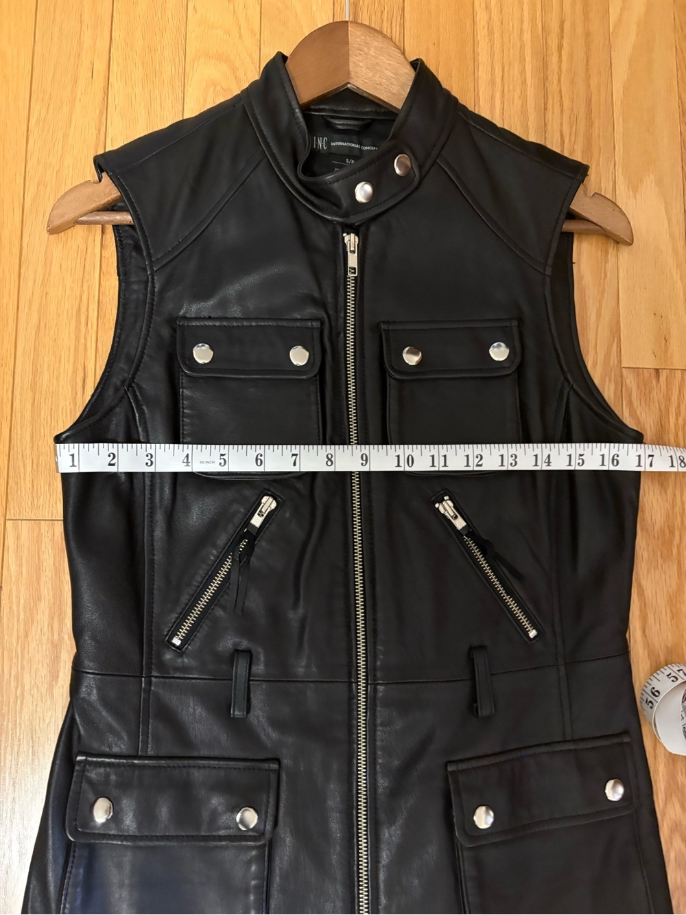 INC International Concepts Black Leather Pocketed Moto Vest - Picture 6 of 8